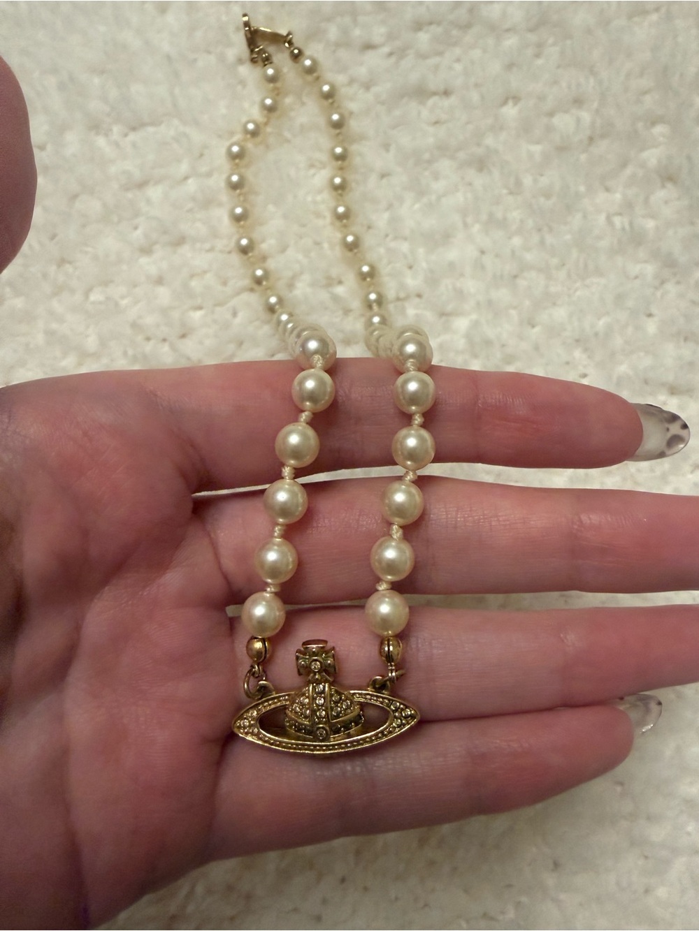 Vivienne Westwood Cream Pearl Necklace with Gold Orb Pendant